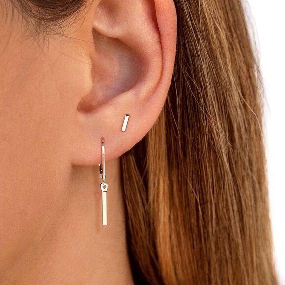 Dainty Silver- Bar Leverback Dangle Drop Hypoallergenic Earring for Women - Picture 5 of 7